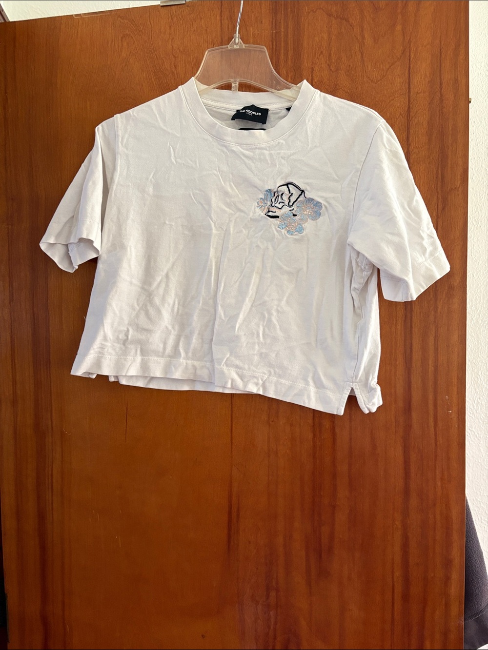 The Kooples White Cropped Tee with Embroidered Motif